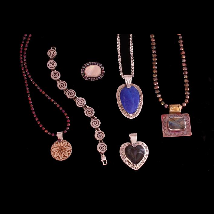 "Handmade Sterling Silver Jewelry by Cheryl Lynn with semi-precious stones,Lapis,Labradorite,pearls and natural materials"